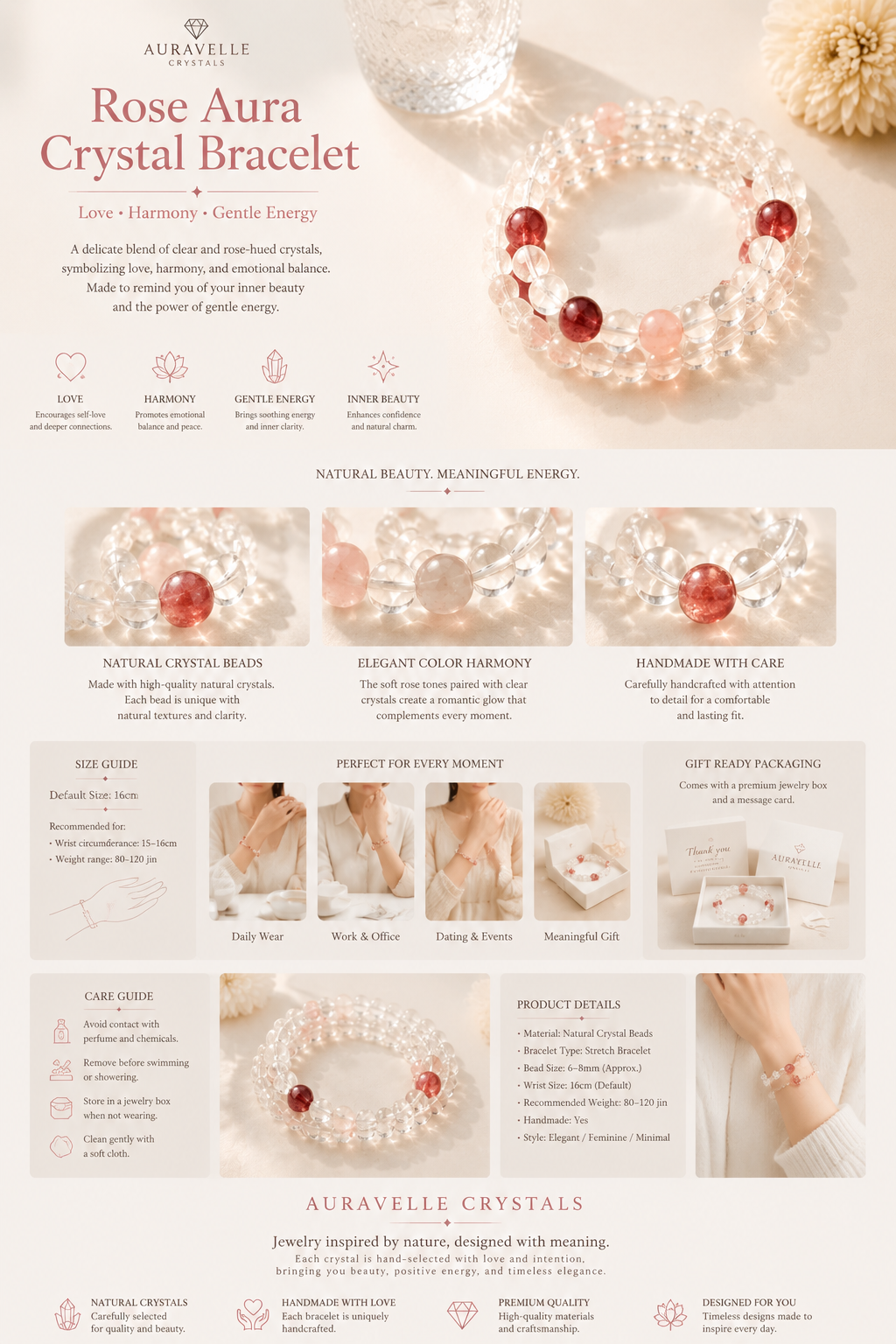 Rose Aura Crystal Bracelet