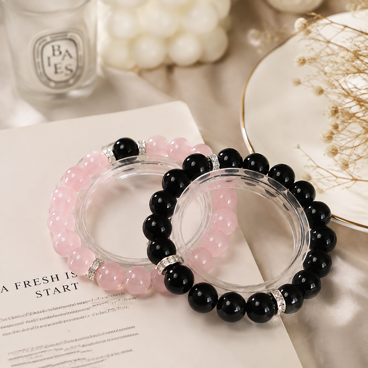 Natural Rose Quartz & Black Obsidian Jewelry