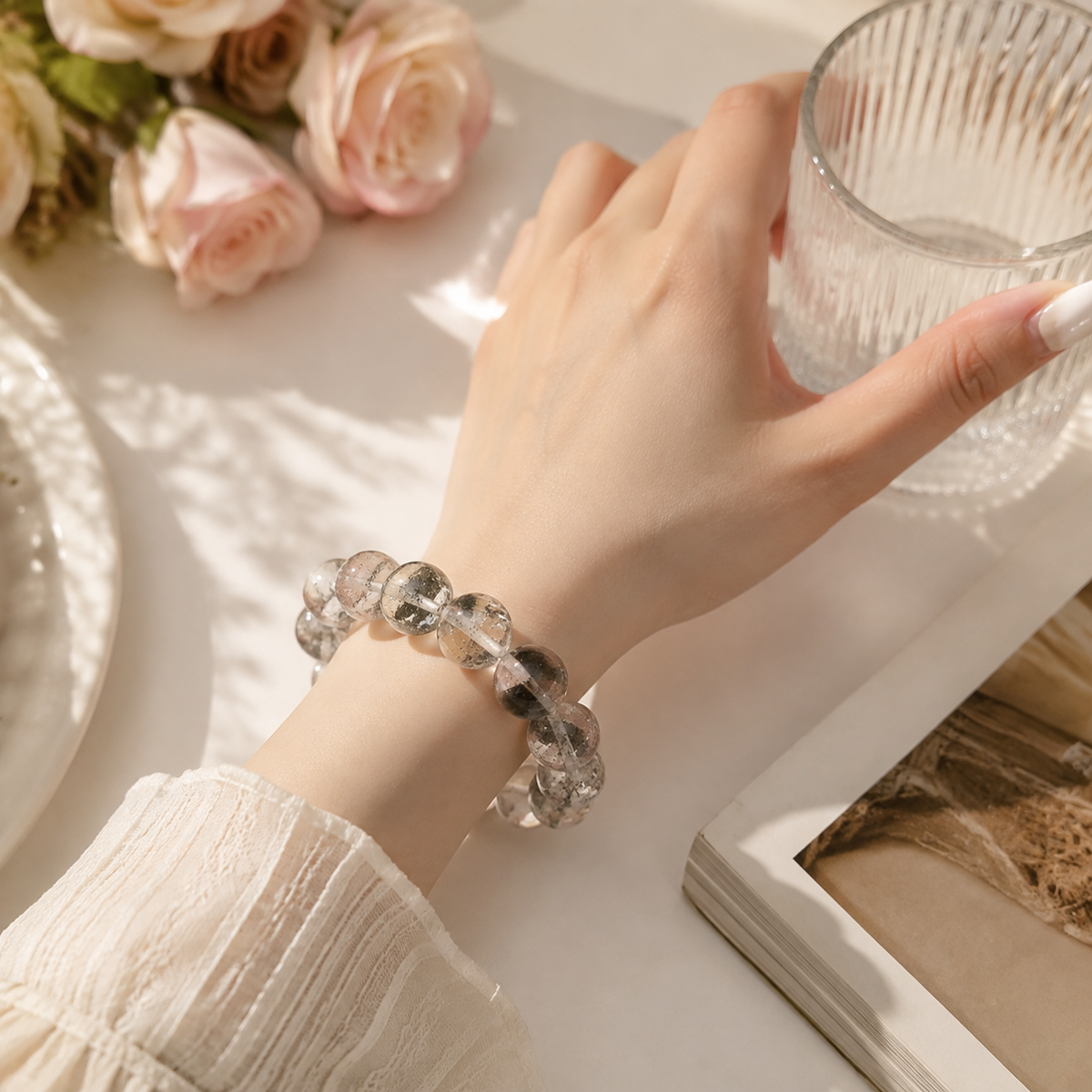 Natural Green Phantom Quartz Bracelet | Minimalist Crystal Jewelry for Women