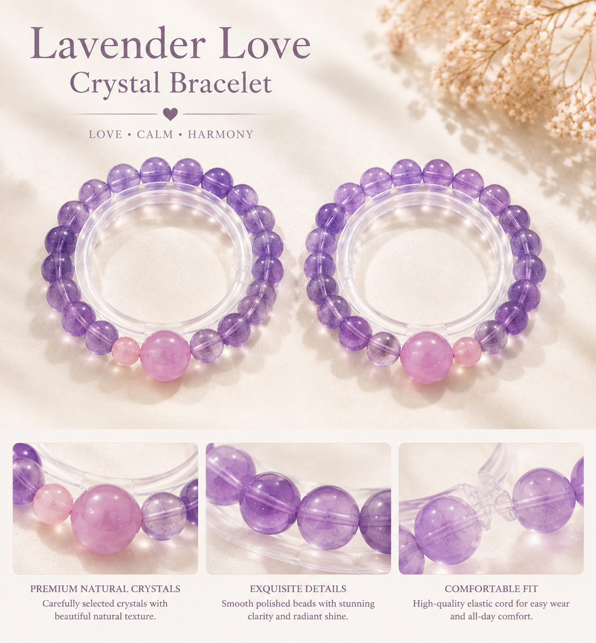 Lavender Love Crystal Bracelet