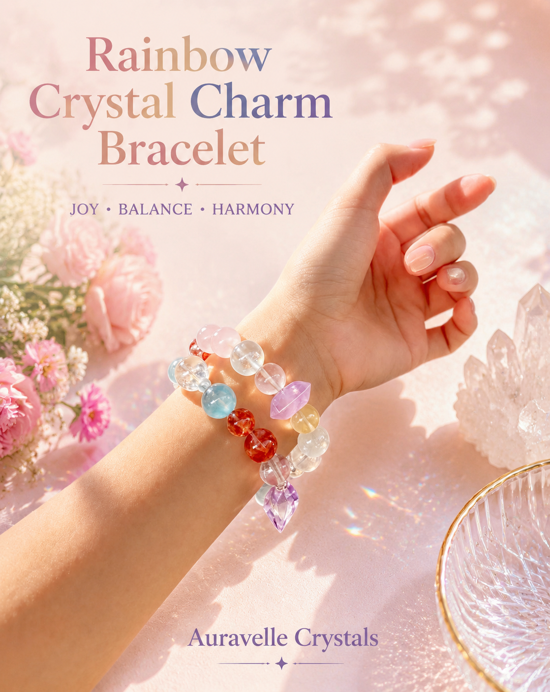 Rainbow Crystal Charm Bracelet