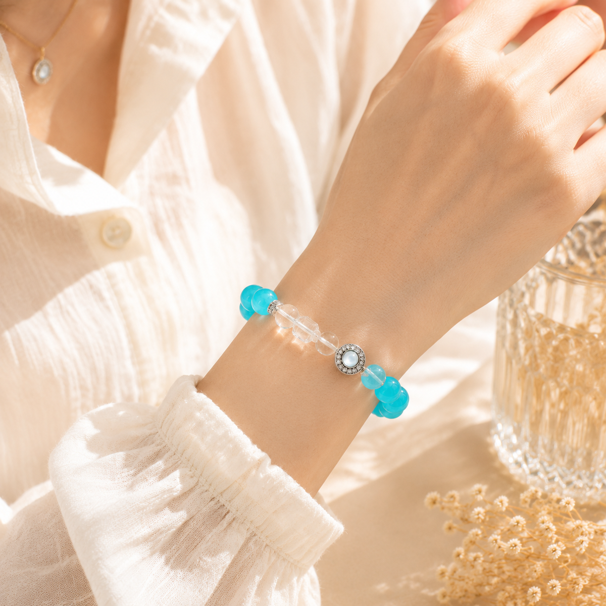 Ocean Serenity Aquamarine Crystal Bracelet