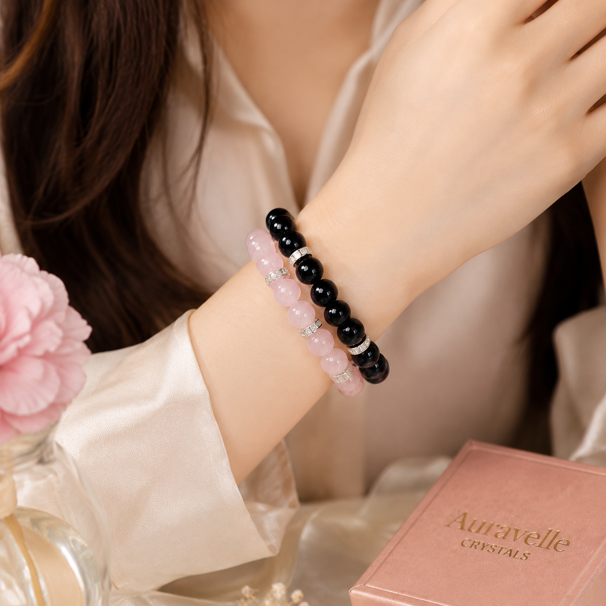 Natural Rose Quartz & Black Obsidian Jewelry