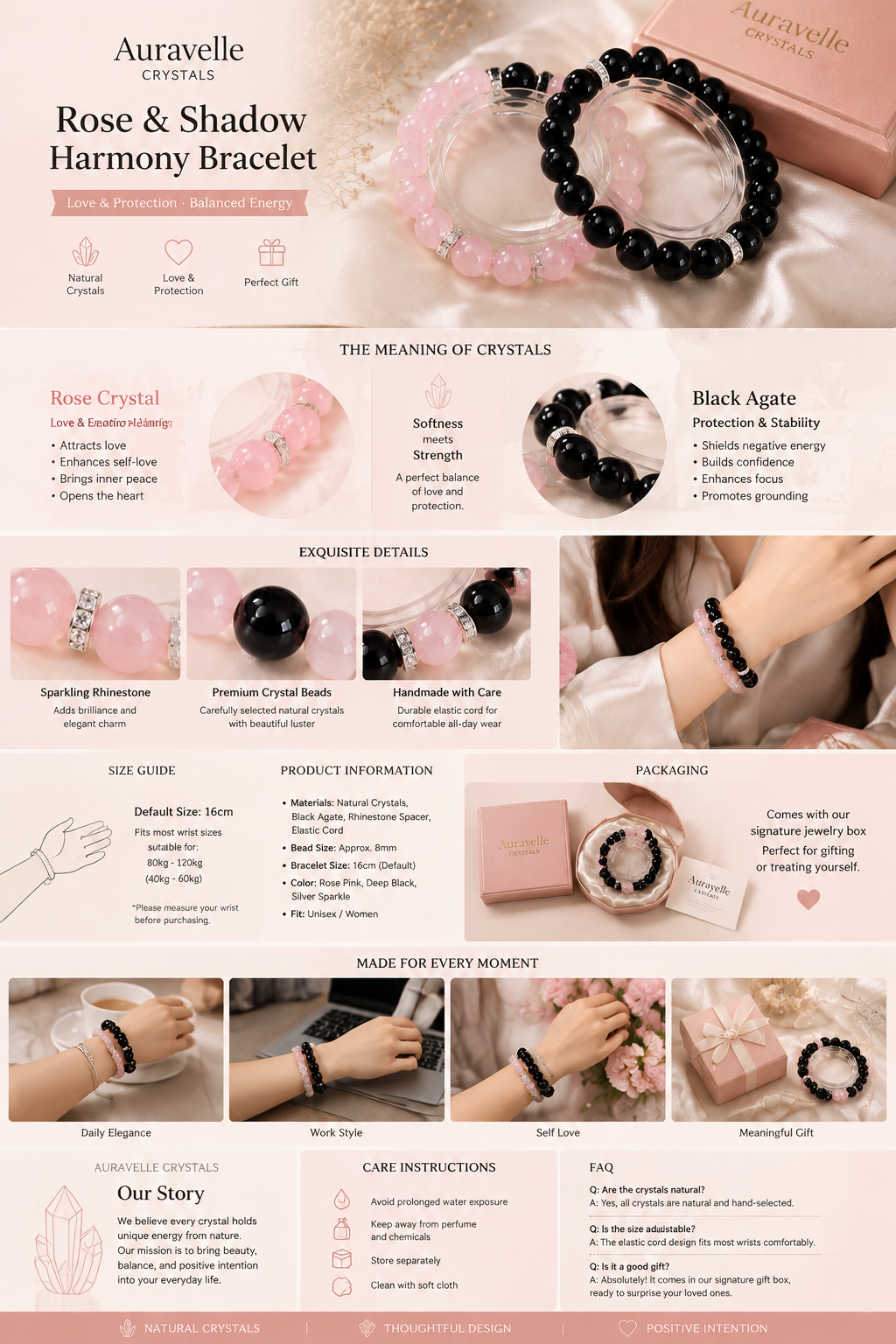 Natural Rose Quartz & Black Obsidian Jewelry