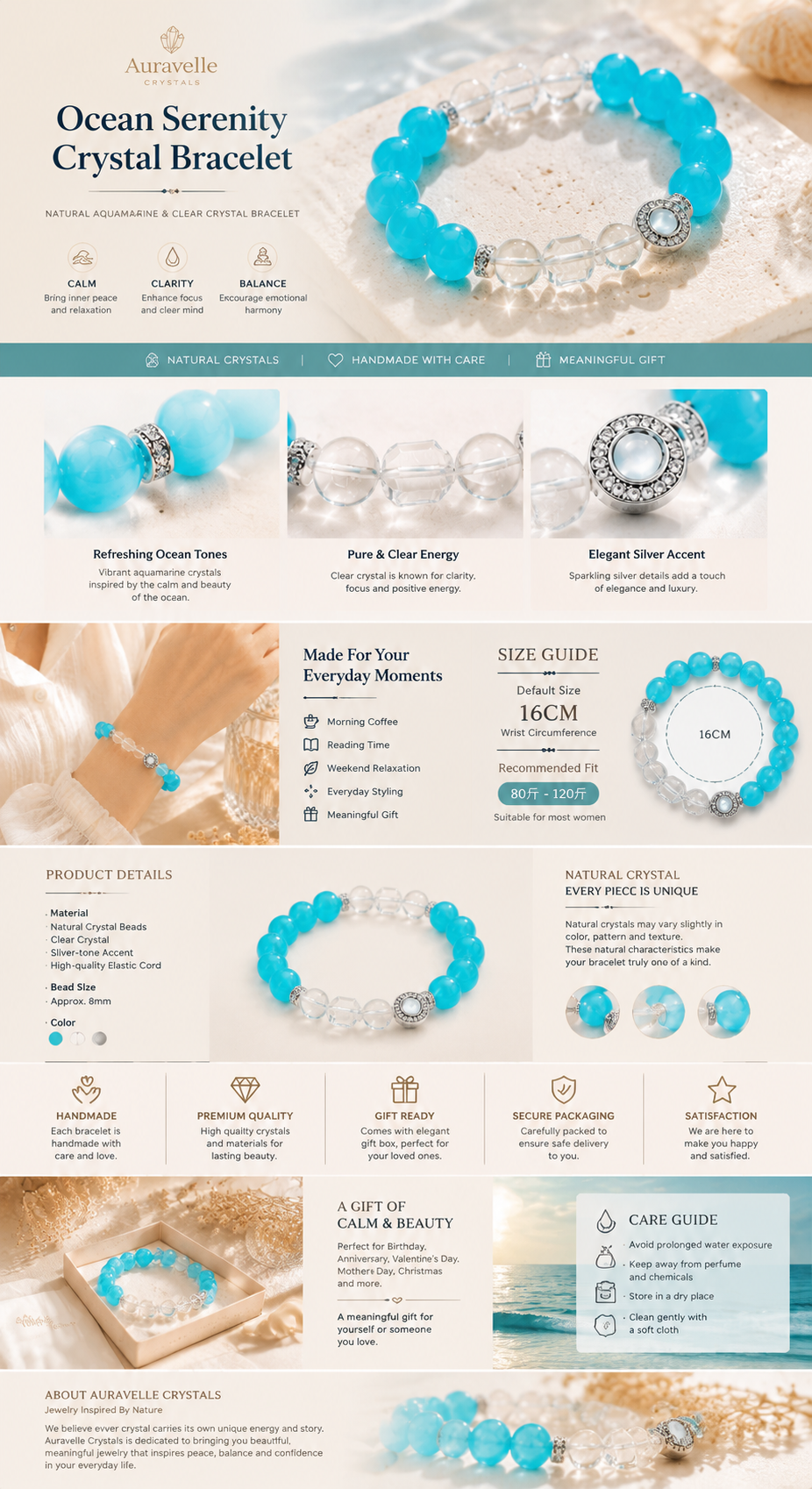 Ocean Serenity Aquamarine Crystal Bracelet